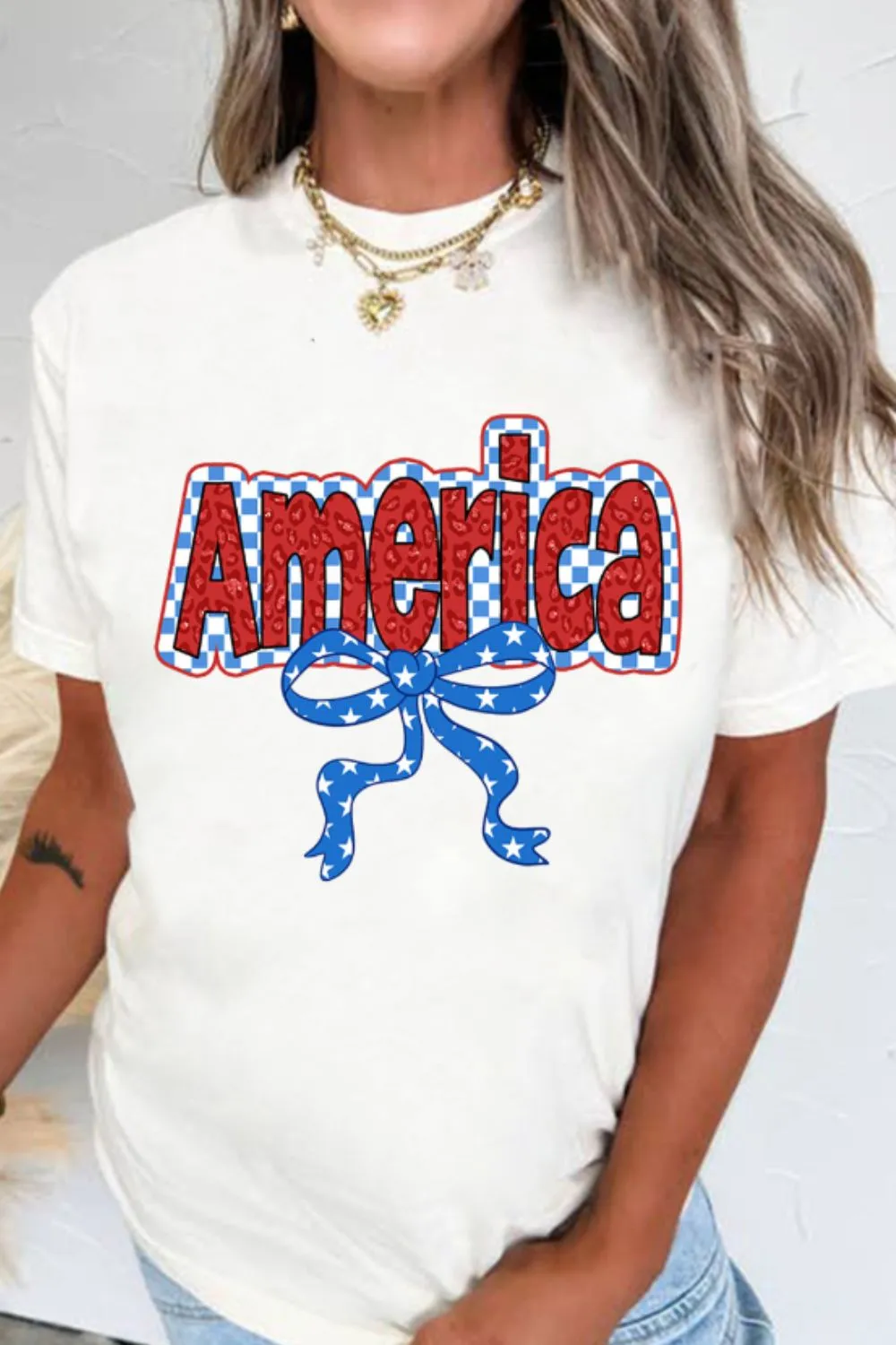 Funky America Letter Bow Round Neck T Shirt - Image 4
