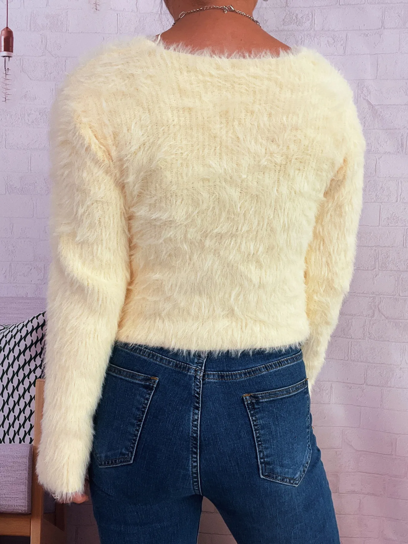 Fuzzy Heart Shape Button-Up Cardigan - Image 26