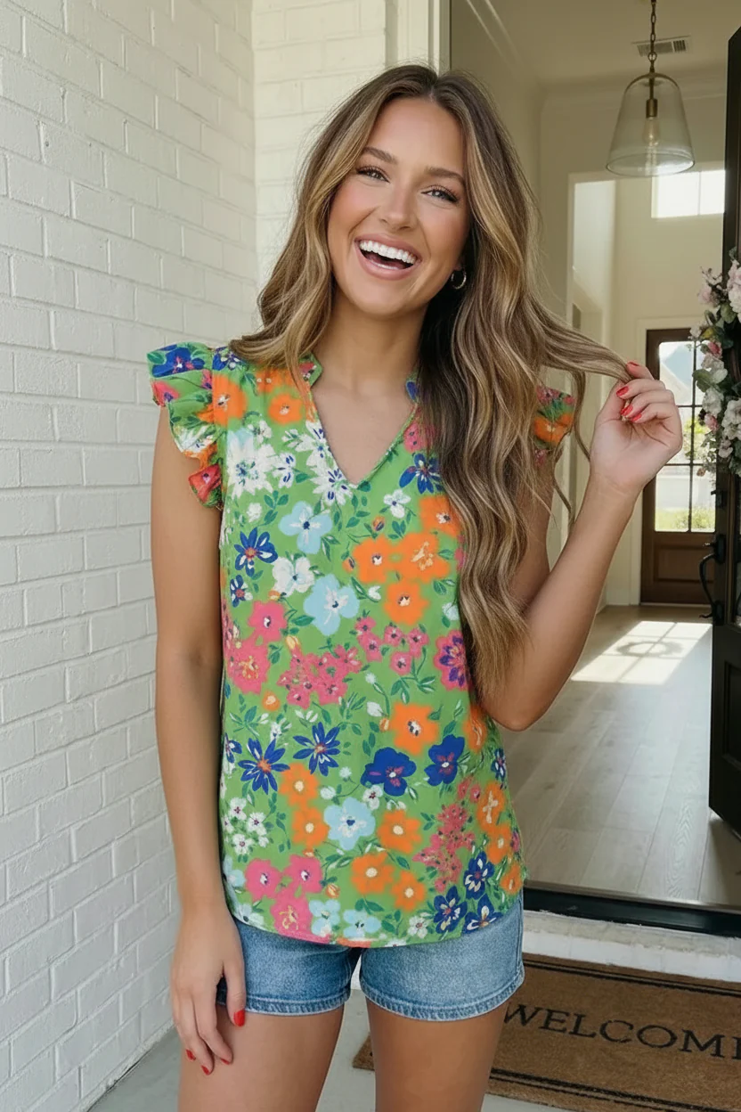 Garden Party Floral Ruffle Sleeve Blouse - Image 7