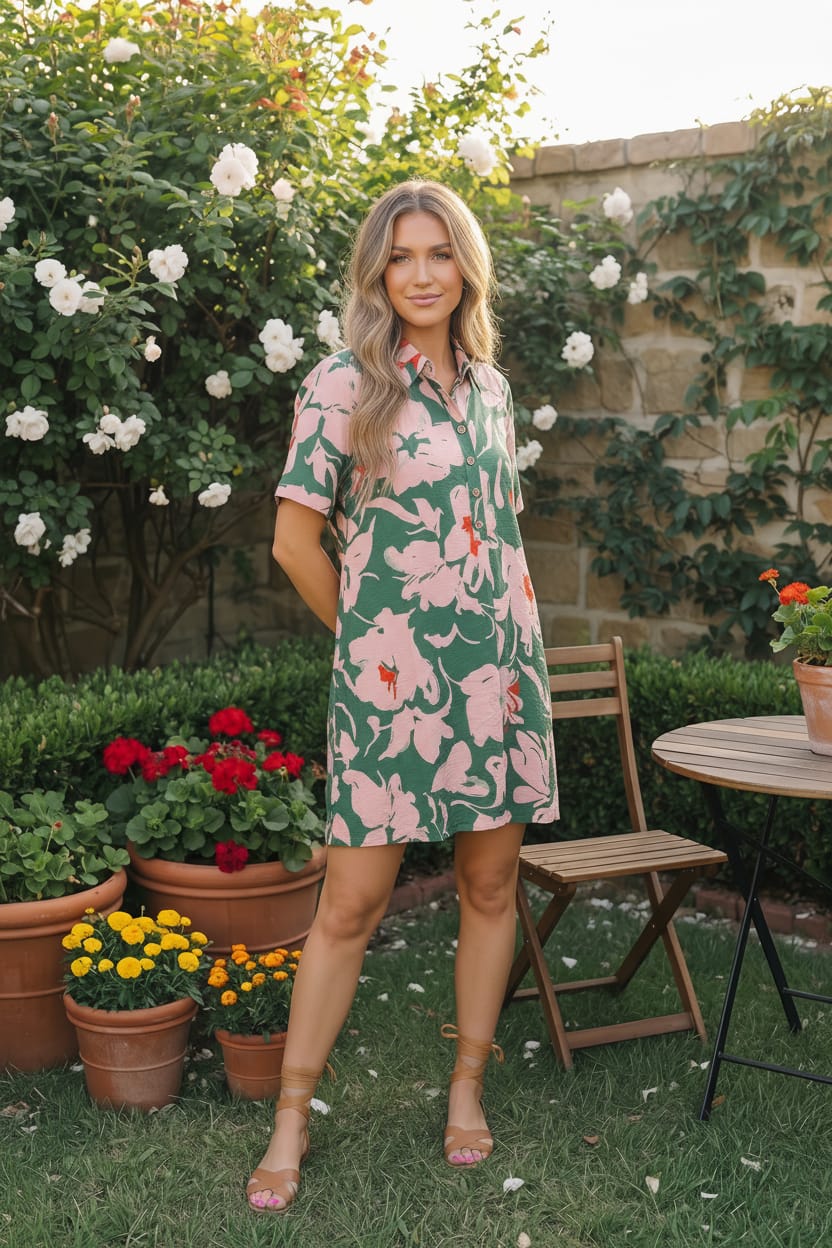 Summer Vacation Floral Shirt Dress - Image 2