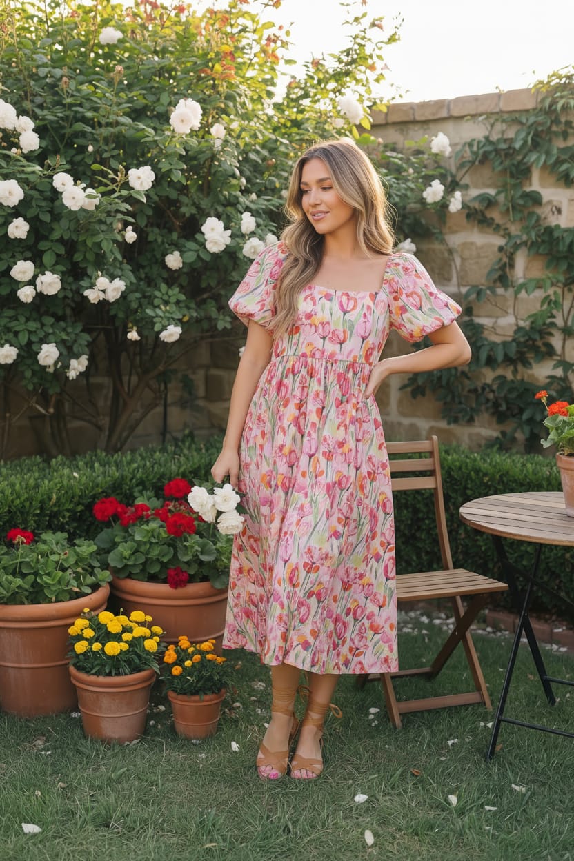 Bouquet of Tulips Pocketed Midi Dress - Image 5