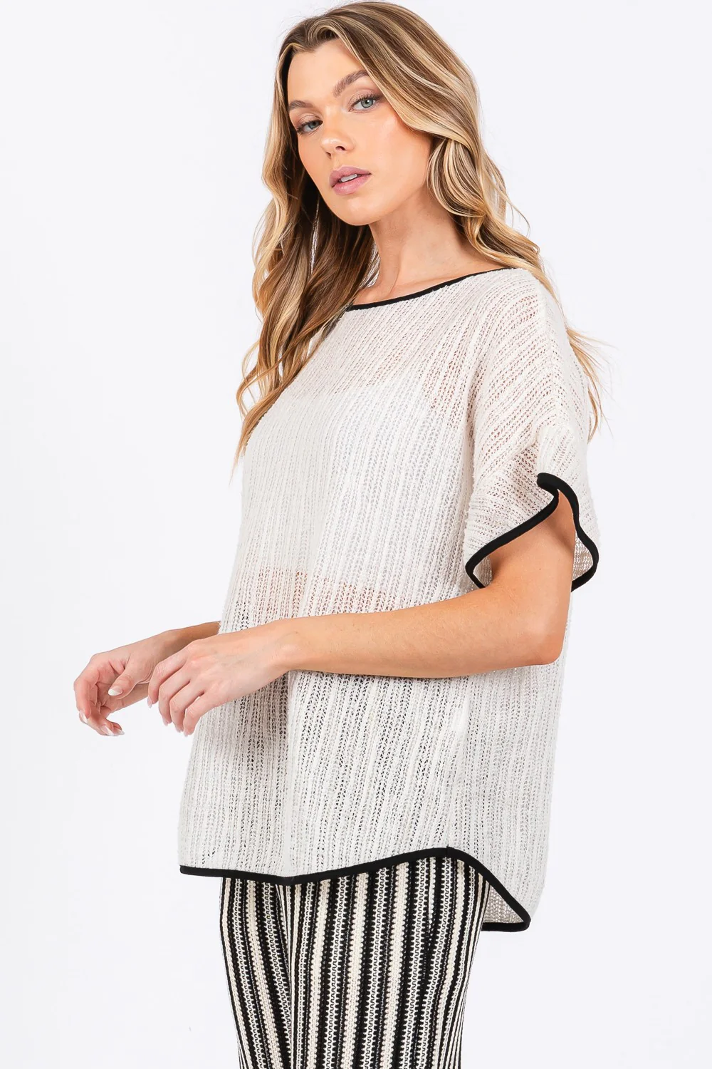 GeeGee Contrast Trim Short Sleeve Knit Cover Up - Image 3