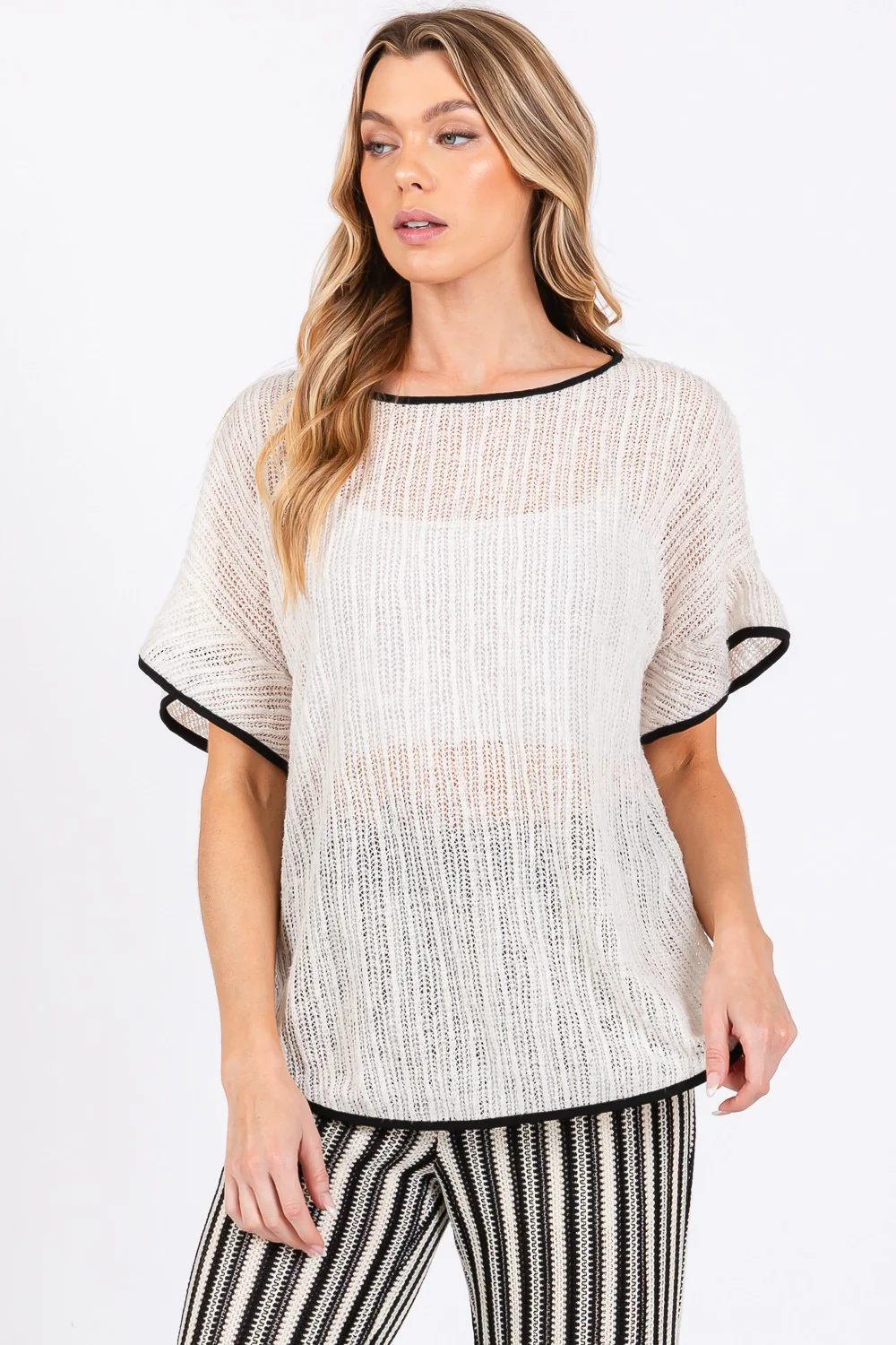 GeeGee Contrast Trim Short Sleeve Knit Cover Up - Image 4