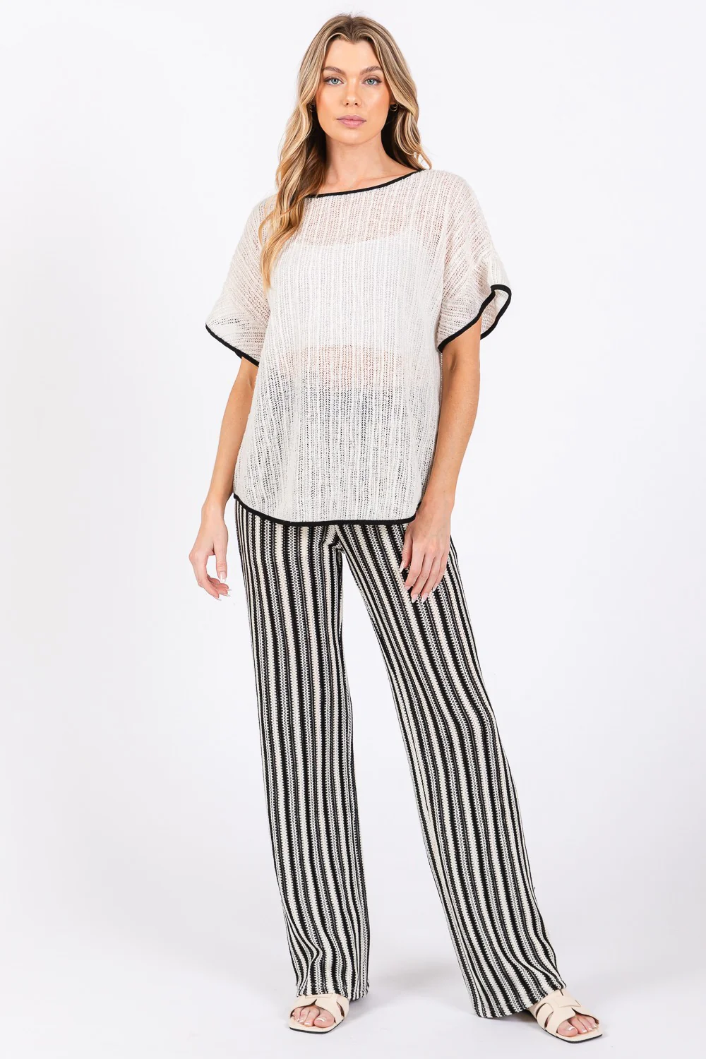 GeeGee Contrast Trim Short Sleeve Knit Cover Up - Image 6