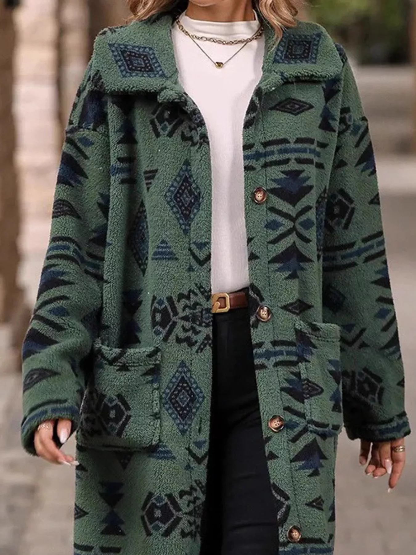 Geometric Button Up Longline Coat - Image 5