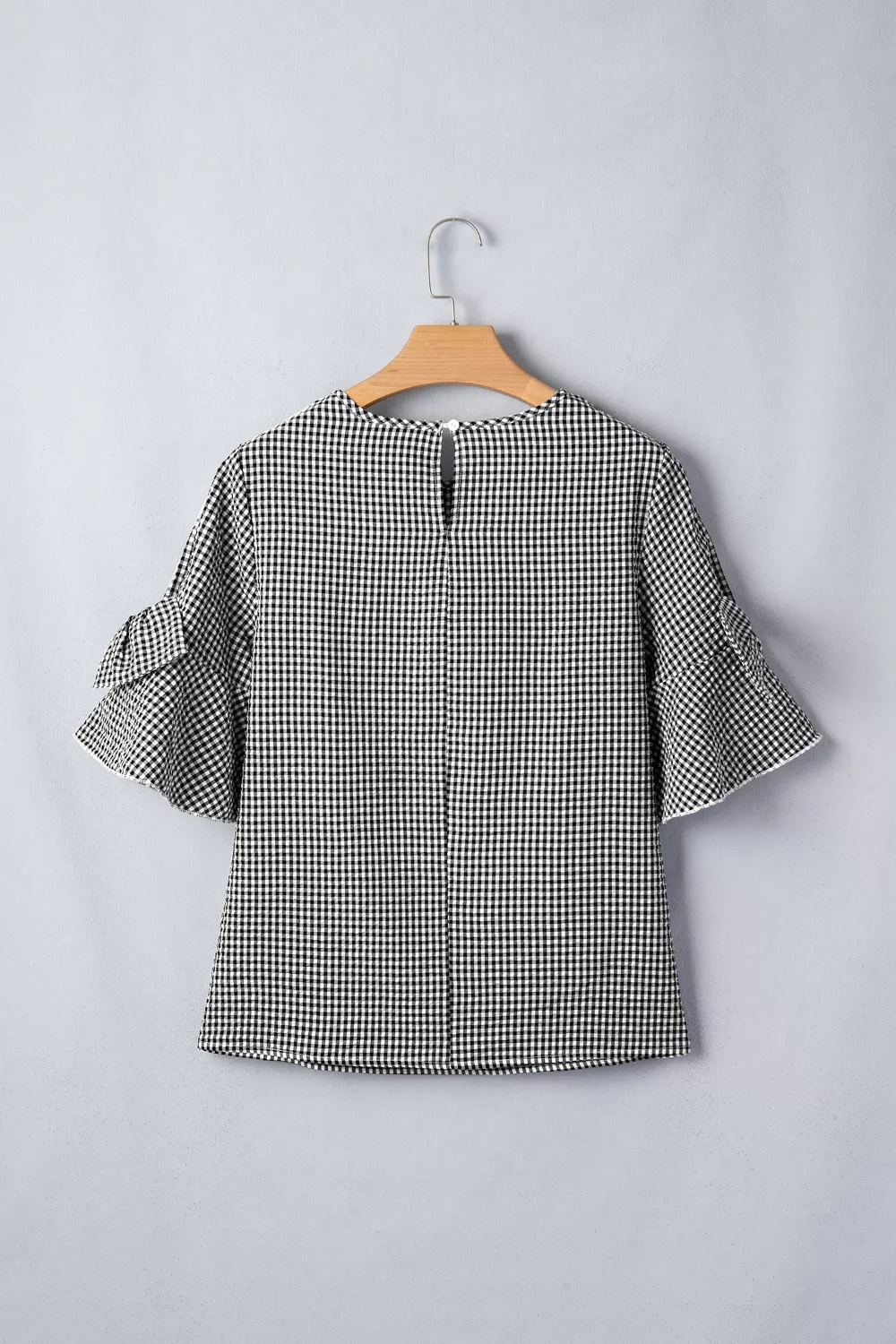 Gingham Bow Half Sleeve Blouse - Image 10