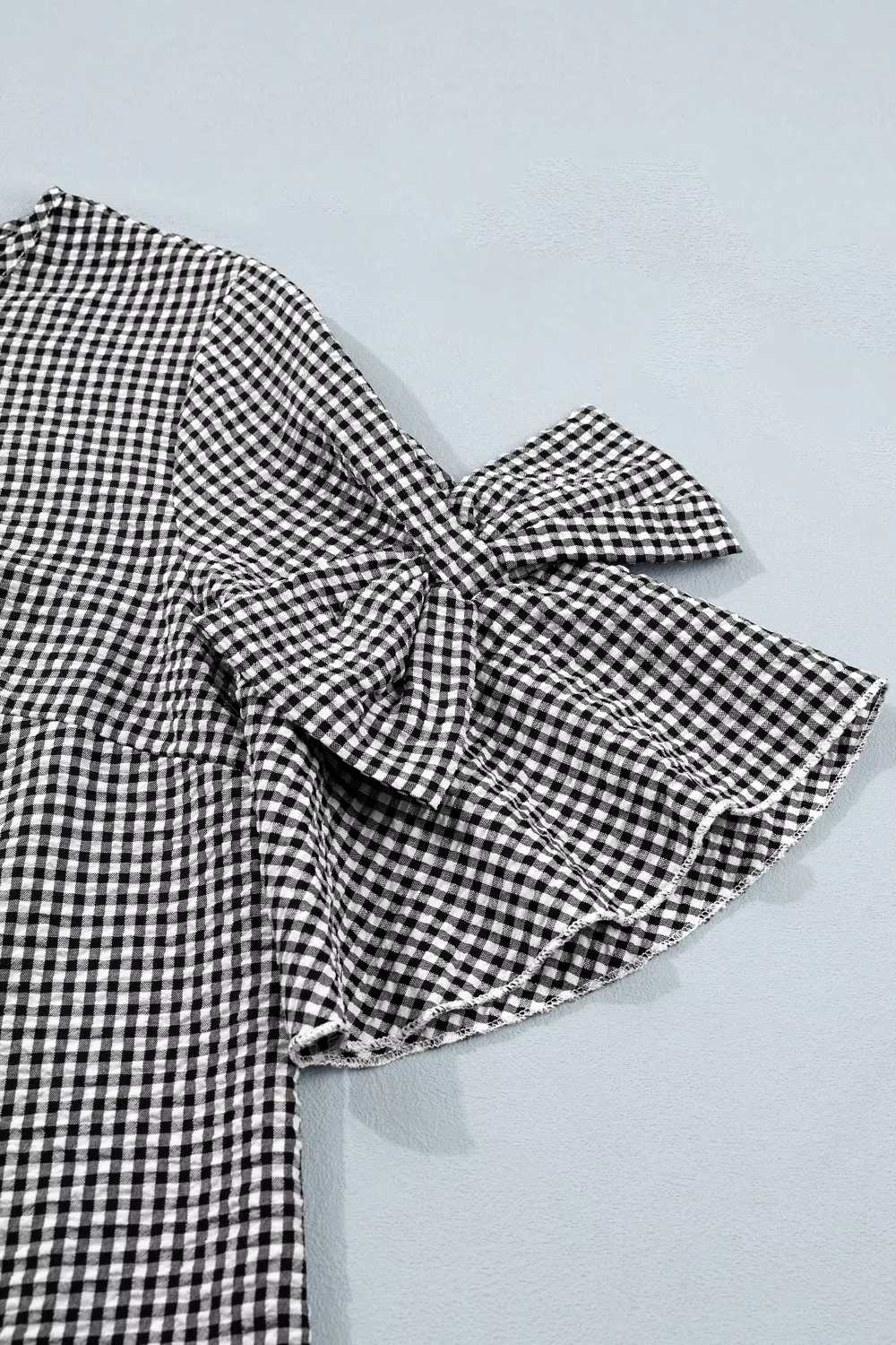 Gingham Bow Half Sleeve Blouse - Image 13