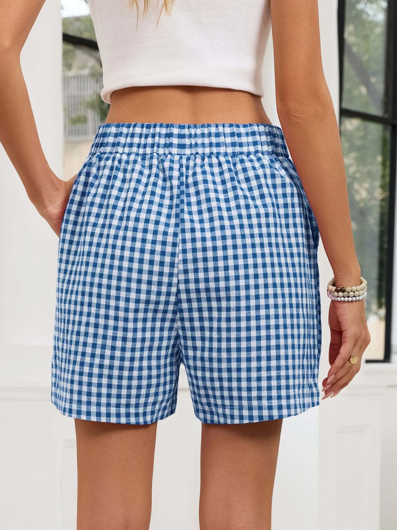 Gingham Elastic Waist Casual Shorts - Image 10