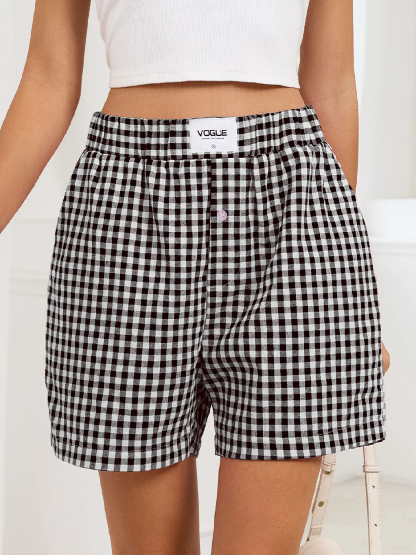 Gingham Elastic Waist Casual Shorts - Image 22