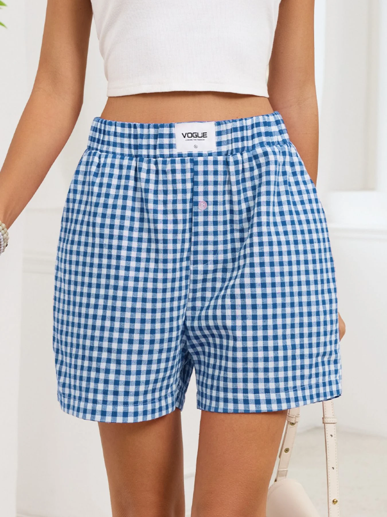Gingham Elastic Waist Casual Shorts - Image 6