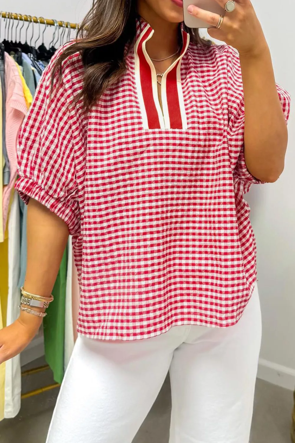 Gingham Half Sleeve Blouse - Image 4