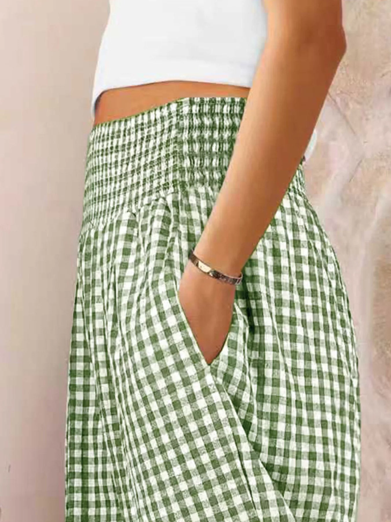 Gingham High-Waisted Wide Leg Pants - Image 3