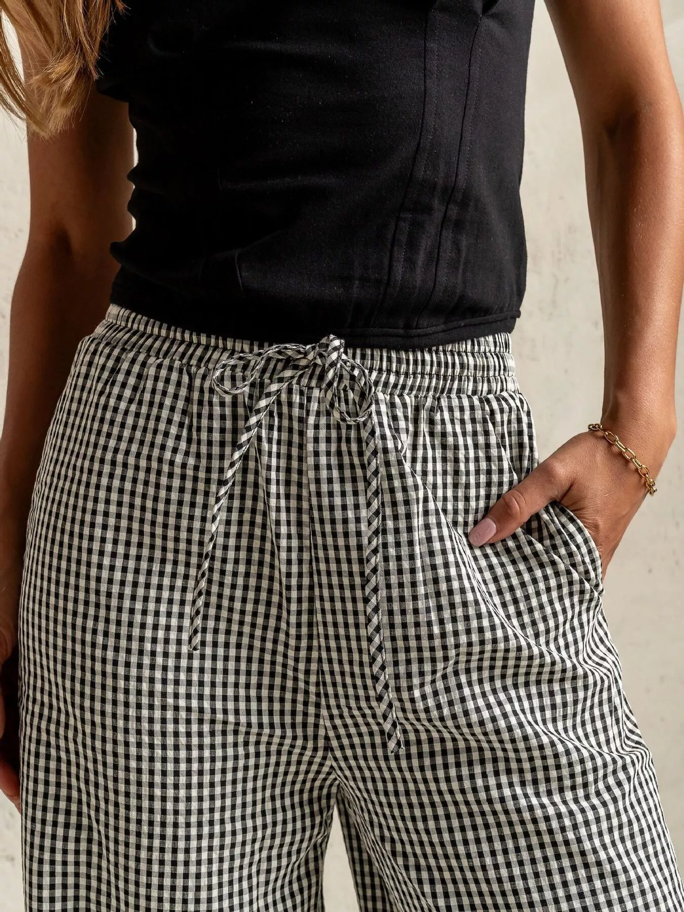 Gingham Print Wide Leg Casual Pants - Image 8