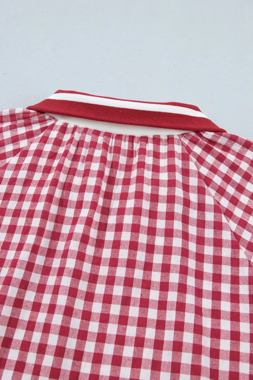 Gingham Puff Sleeve Quarter Zip Blouse - Image 9