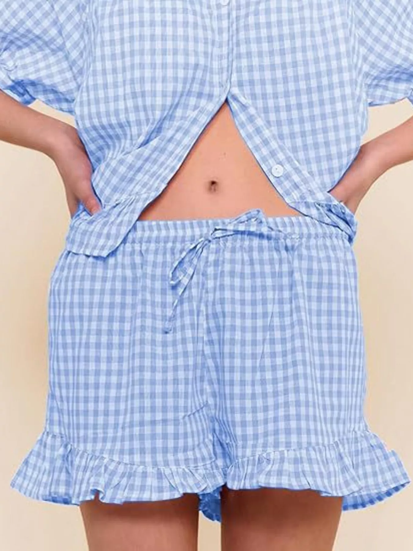 Gingham Ruffle Trim Top and Shorts Set - Image 4