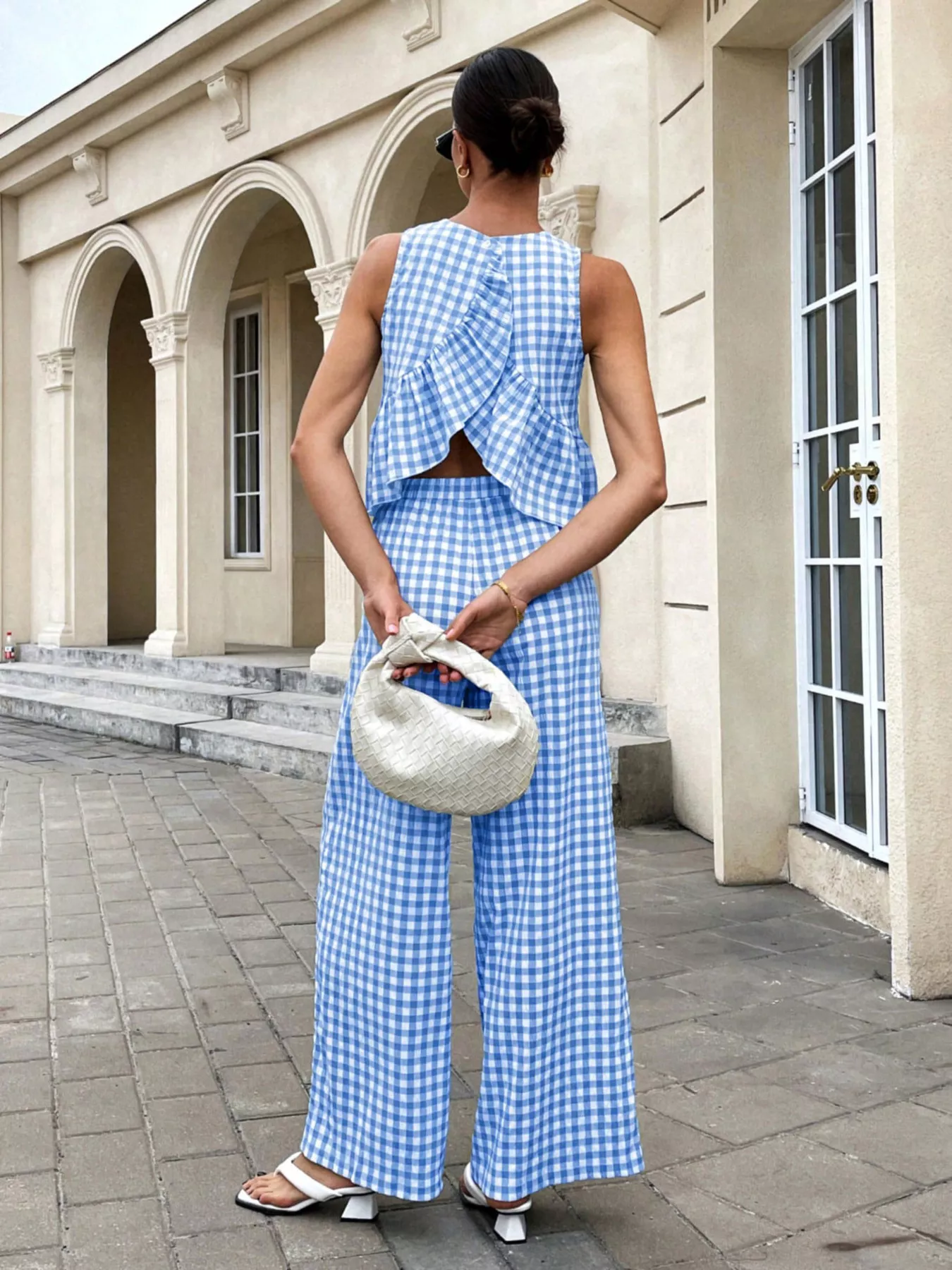 Gingham Sleeveless Top and Wide Leg Pants Set - Image 26