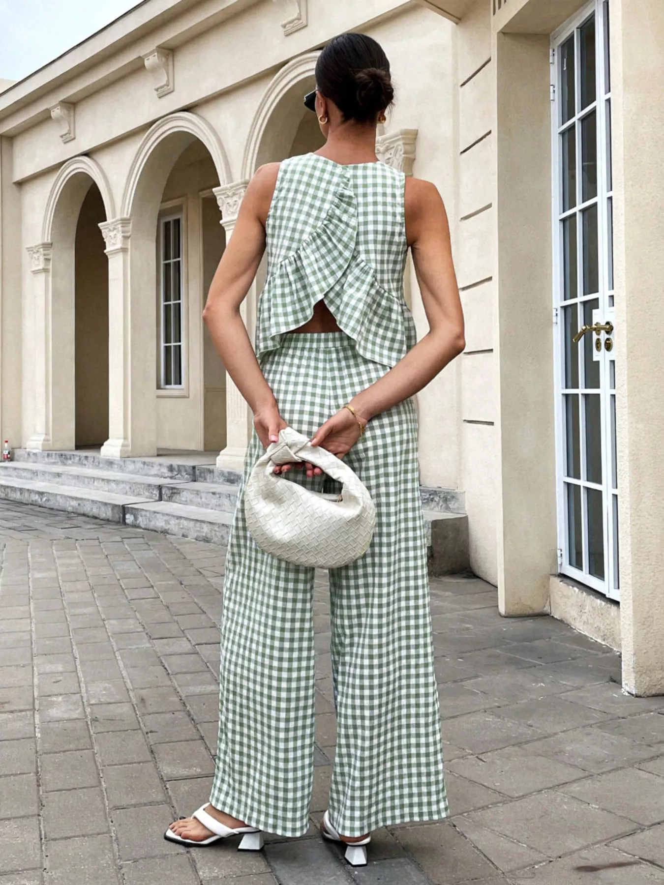 Gingham Sleeveless Top and Wide Leg Pants Set - Image 32