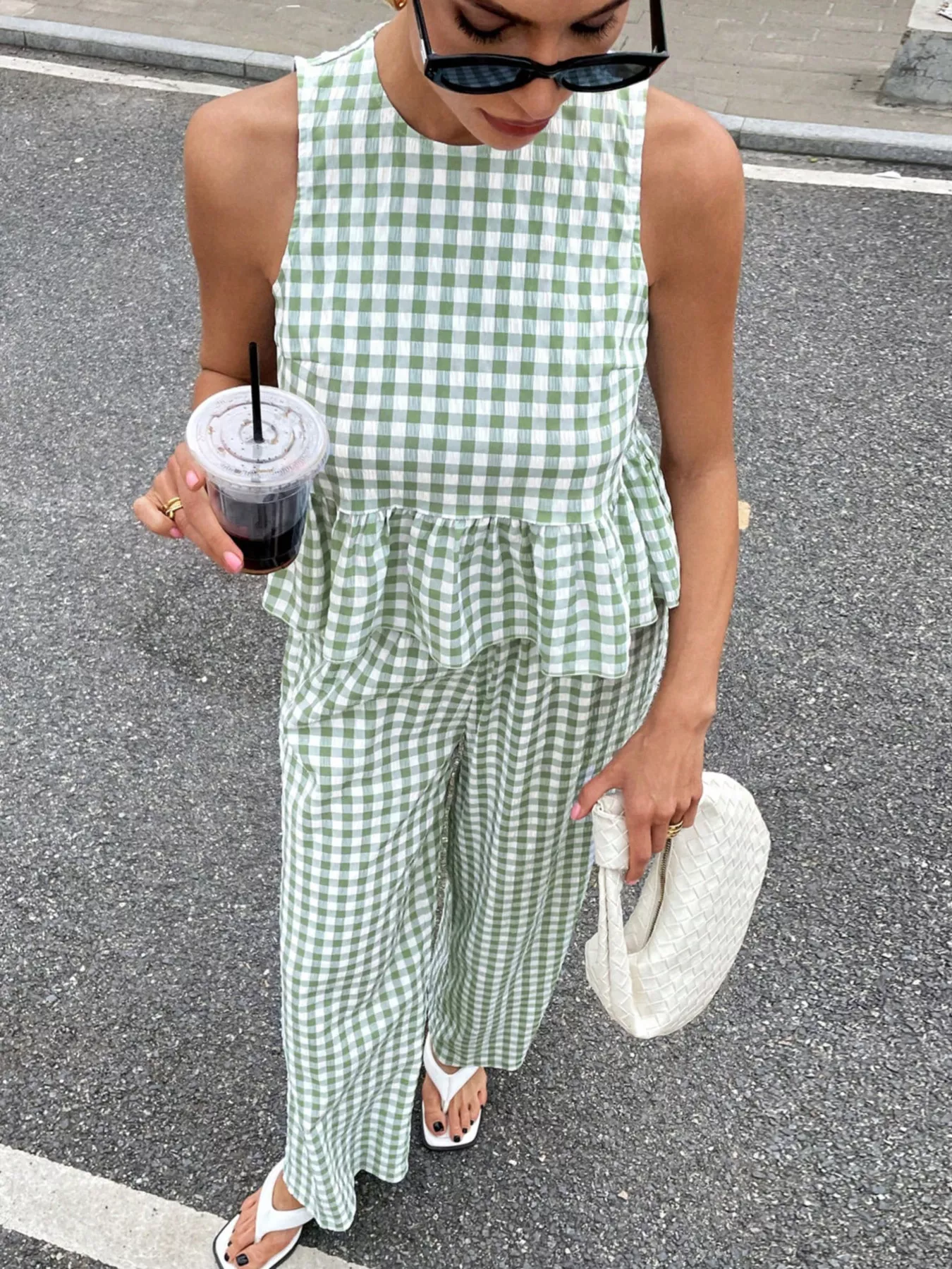 Gingham Sleeveless Top and Wide Leg Pants Set - Image 33