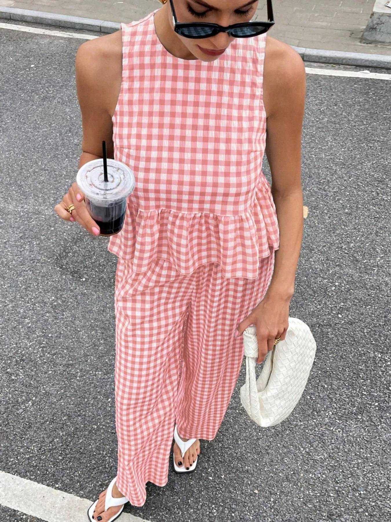 Gingham Sleeveless Top and Wide Leg Pants Set - Image 7
