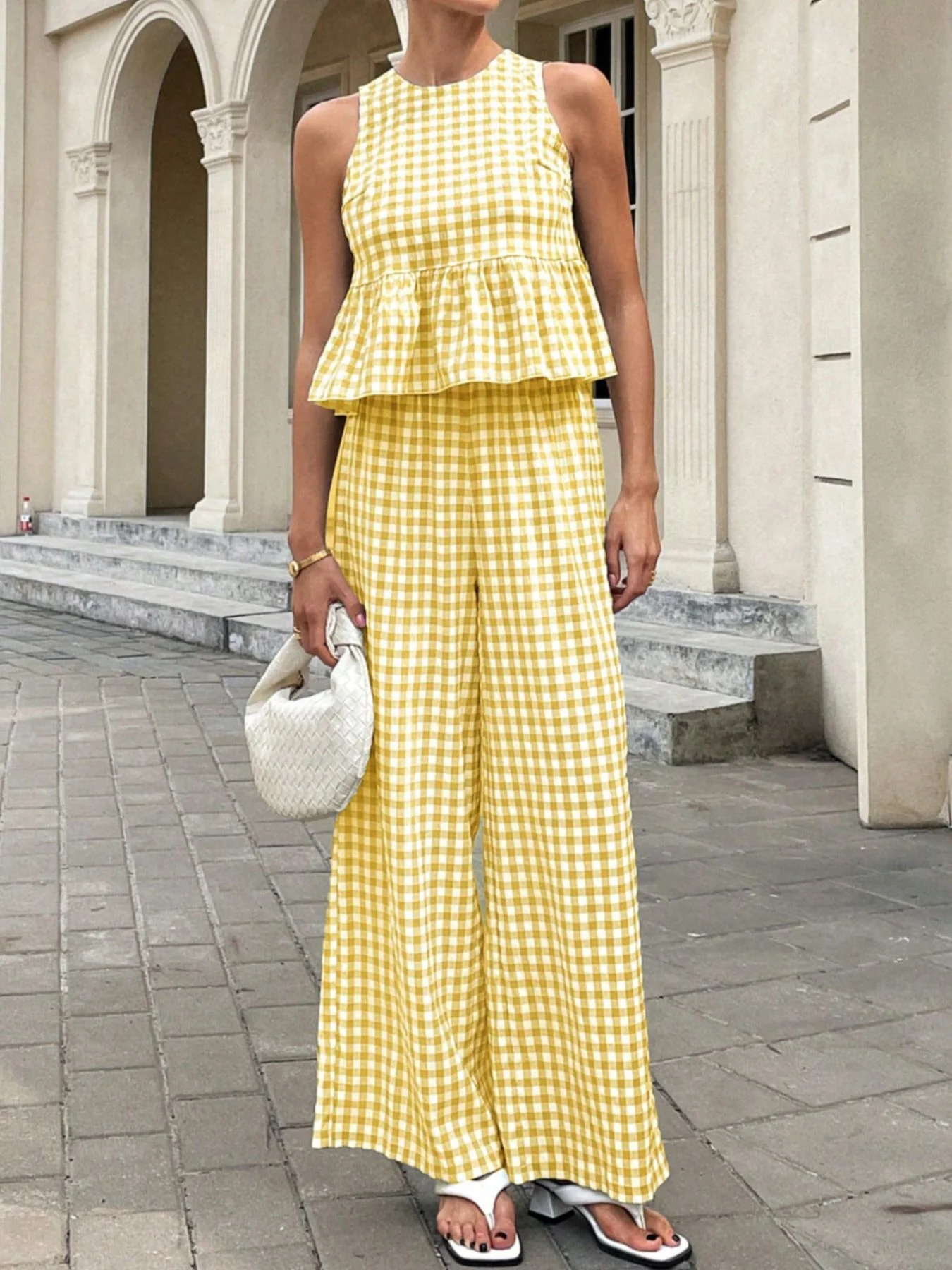 Gingham Sleeveless Top and Wide-Leg Pants Set - Image 20