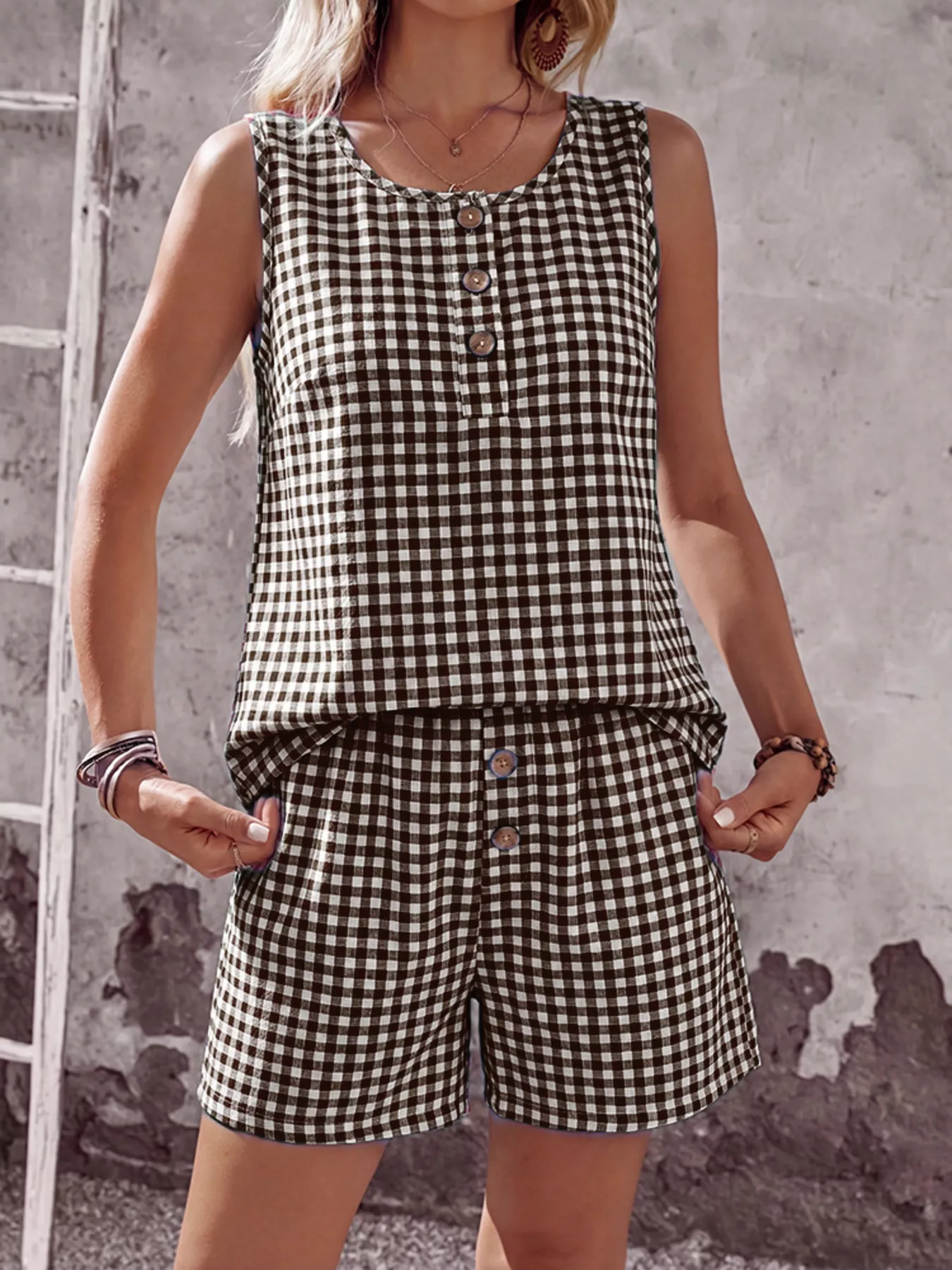 Gingham Sleeveless Top & Shorts Set - Image 9