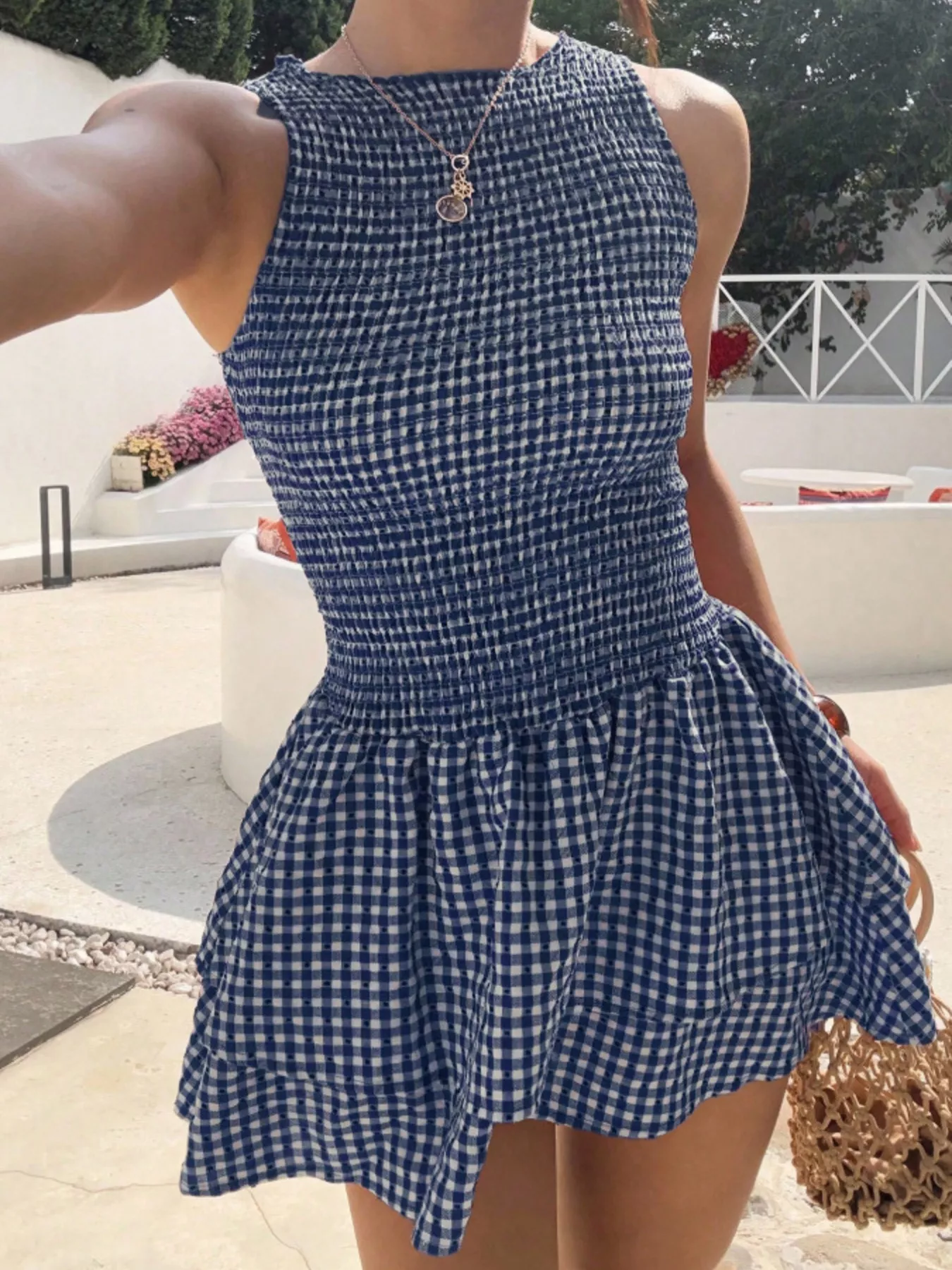 Gingham Smocked Mini Dress - Image 9