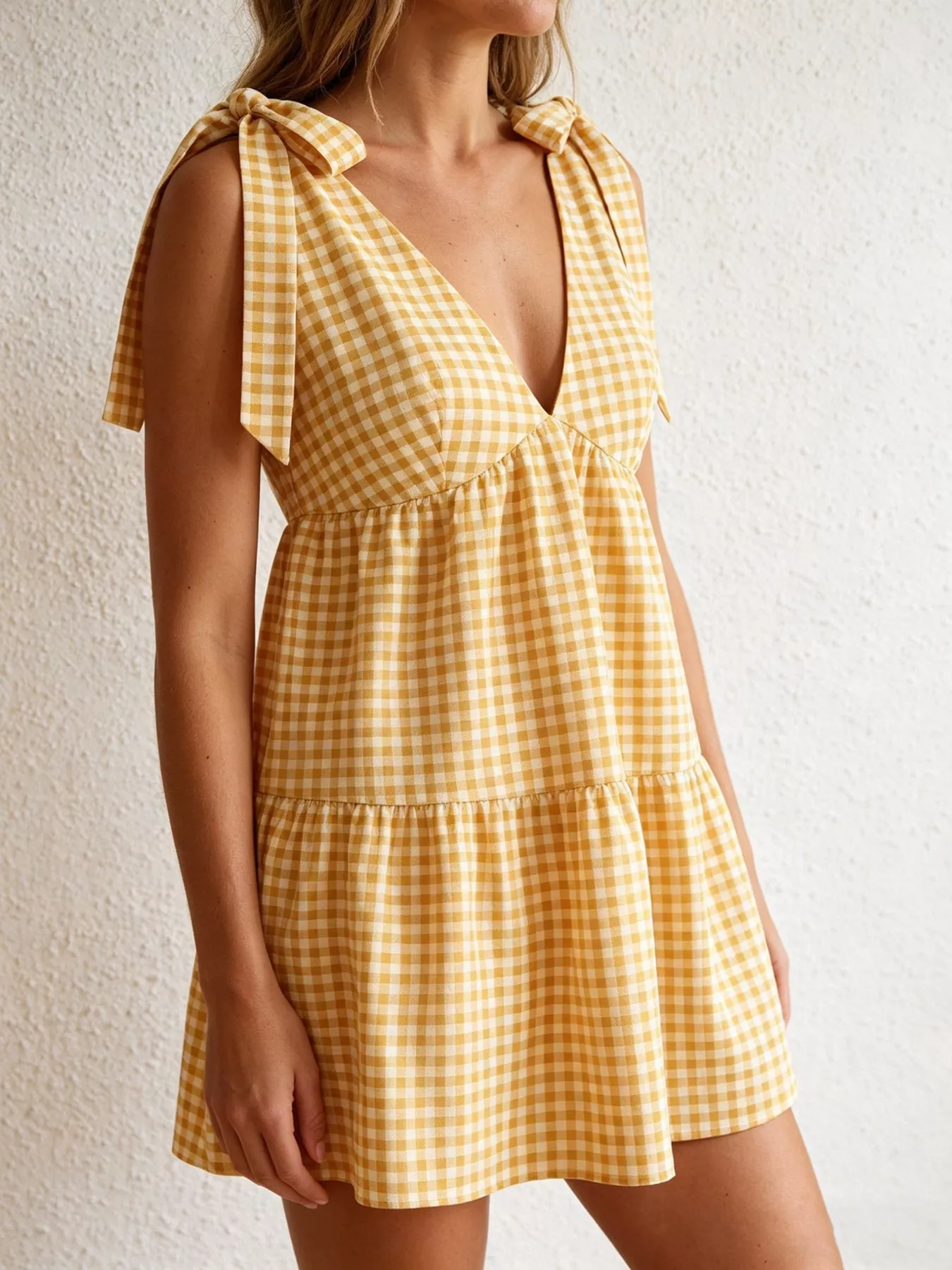 Gingham Tie-Shoulder Mini Dress - Image 2