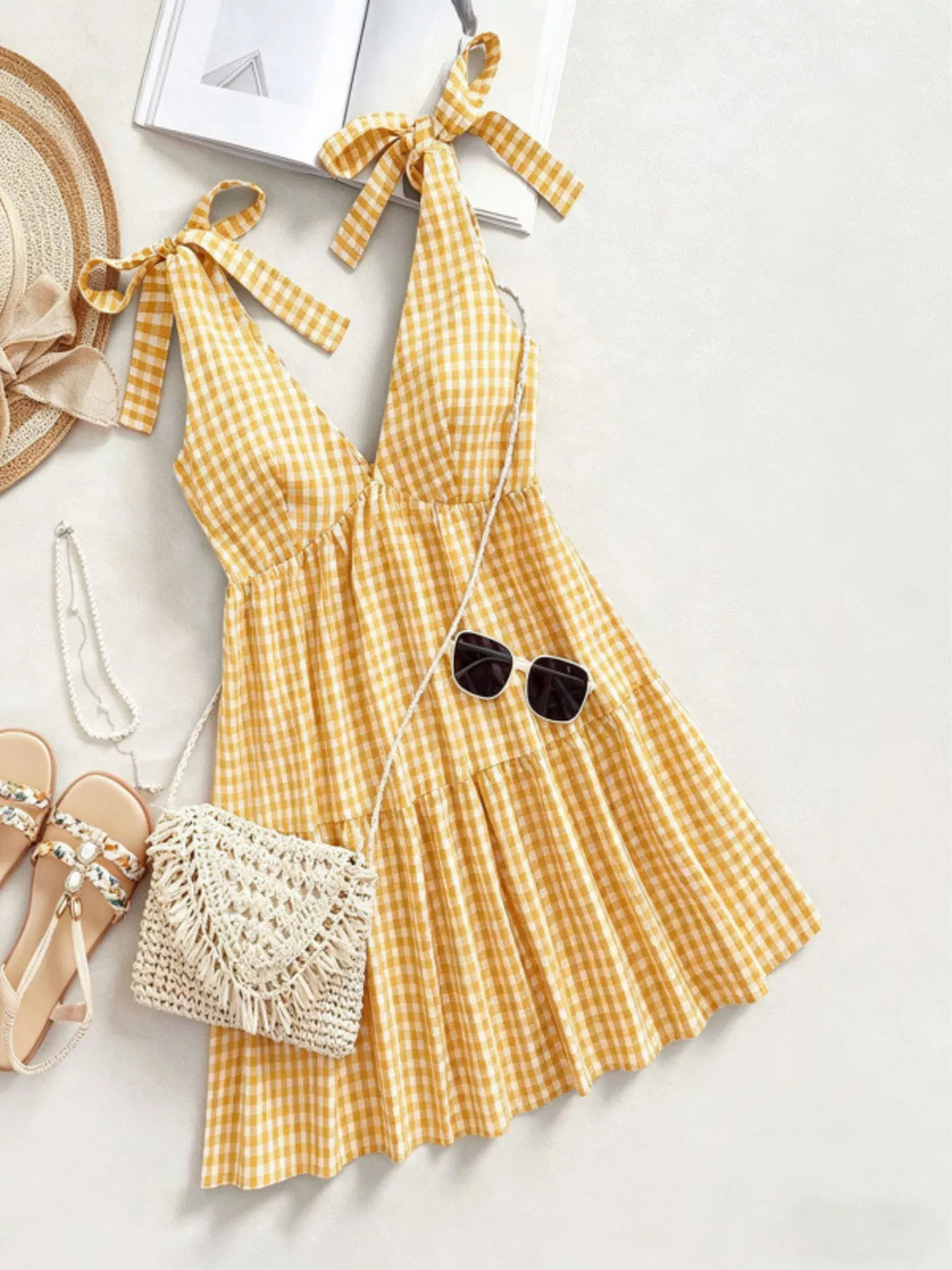Gingham Tie-Shoulder Mini Dress - Image 7