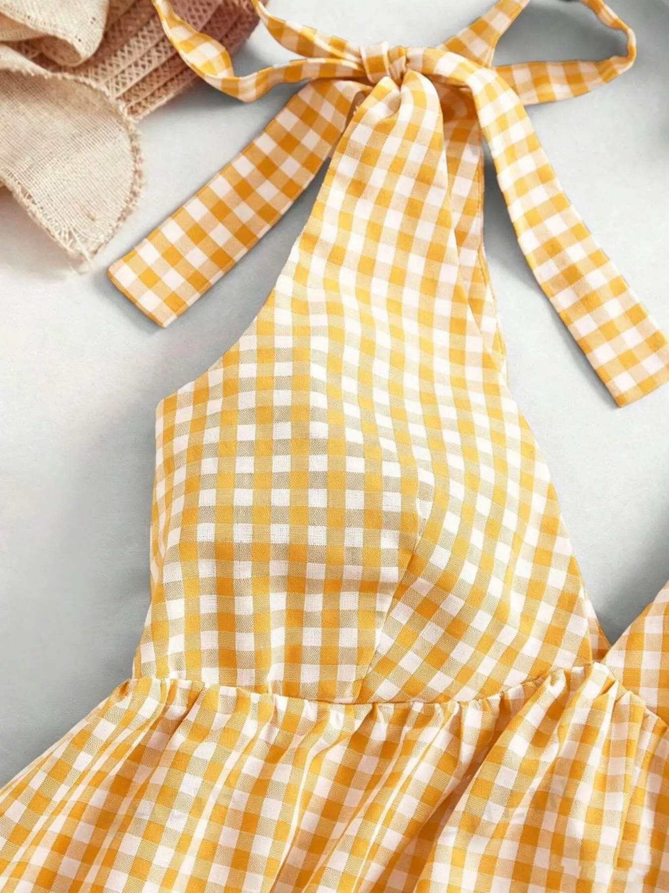 Gingham Tie-Shoulder Mini Dress - Image 8