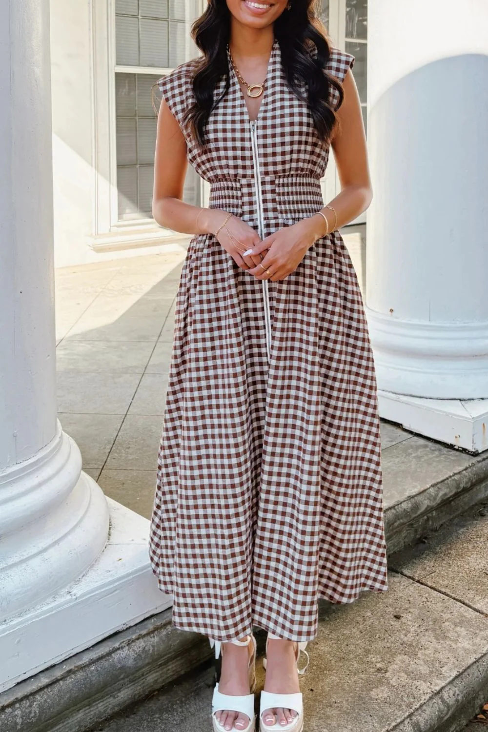 Gingham Zip-Front Midi Dress - Image 6