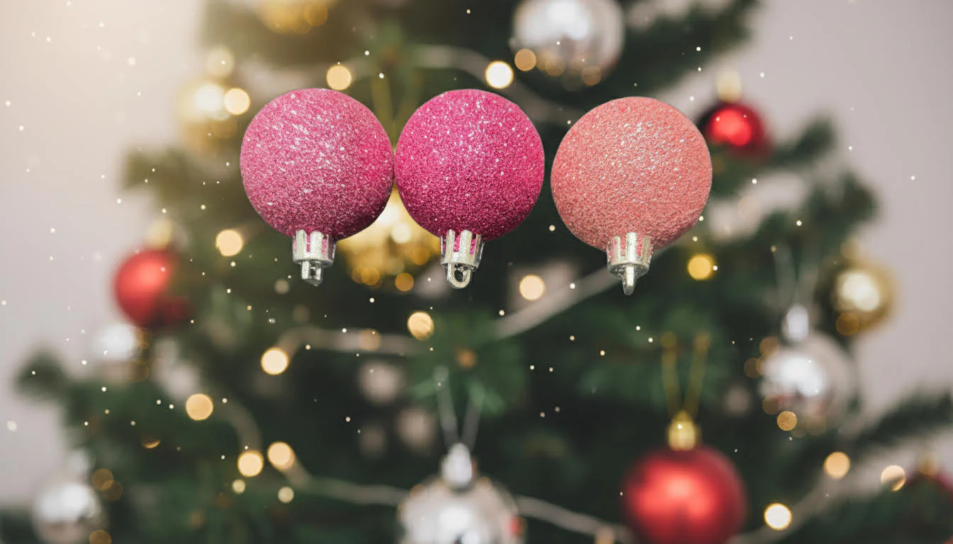 Glittery Pink Christmas Baubles. Pack of 20