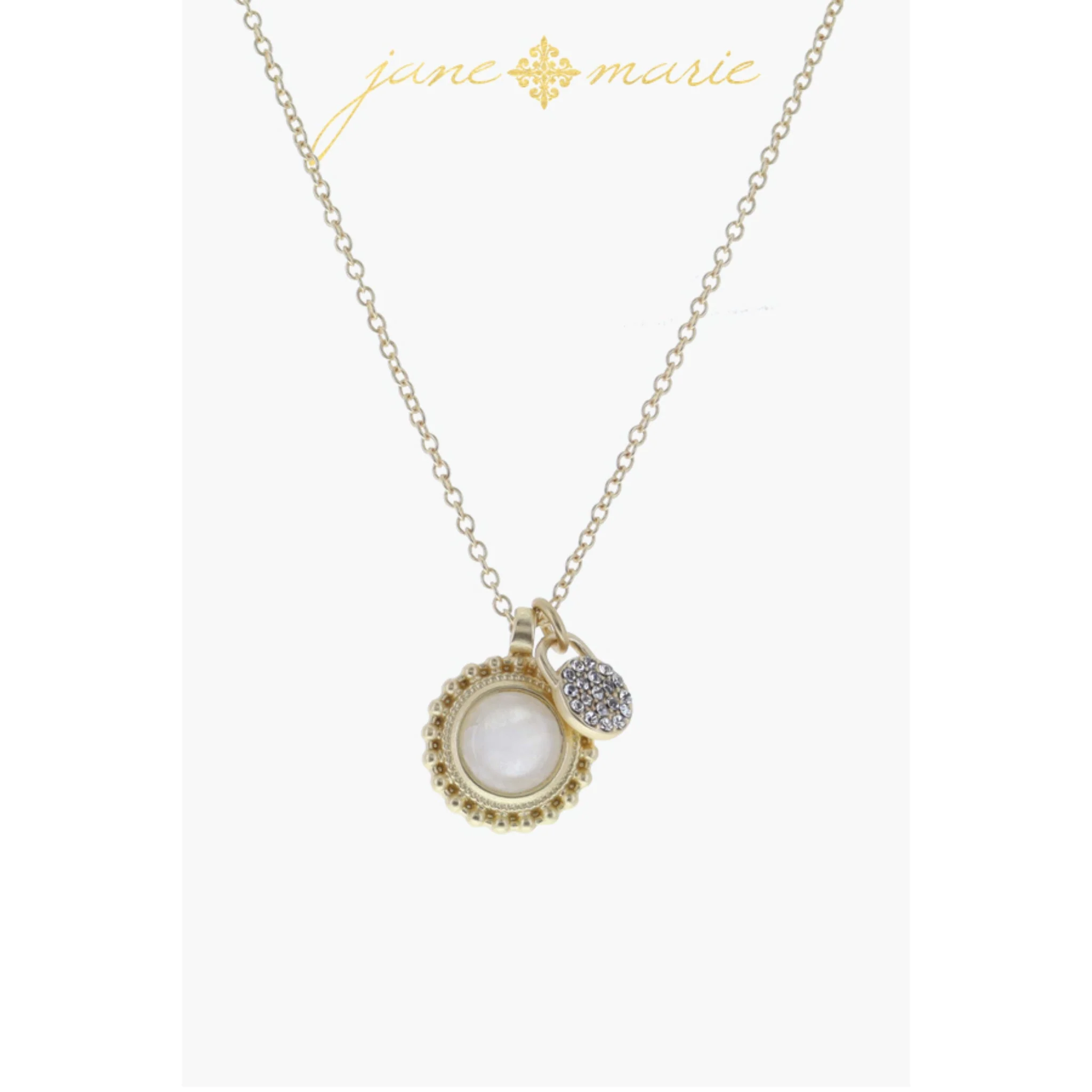 Gold Decorative Stud Disc with Rose Quartz Circle, Crystals Disc Necklace