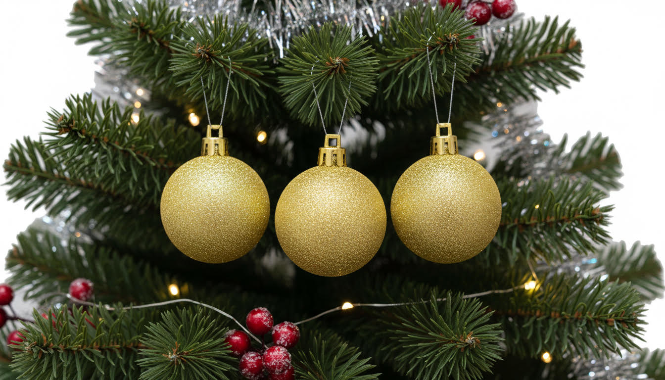 Gold Glitter Christmas Ornaments. Pack of 20