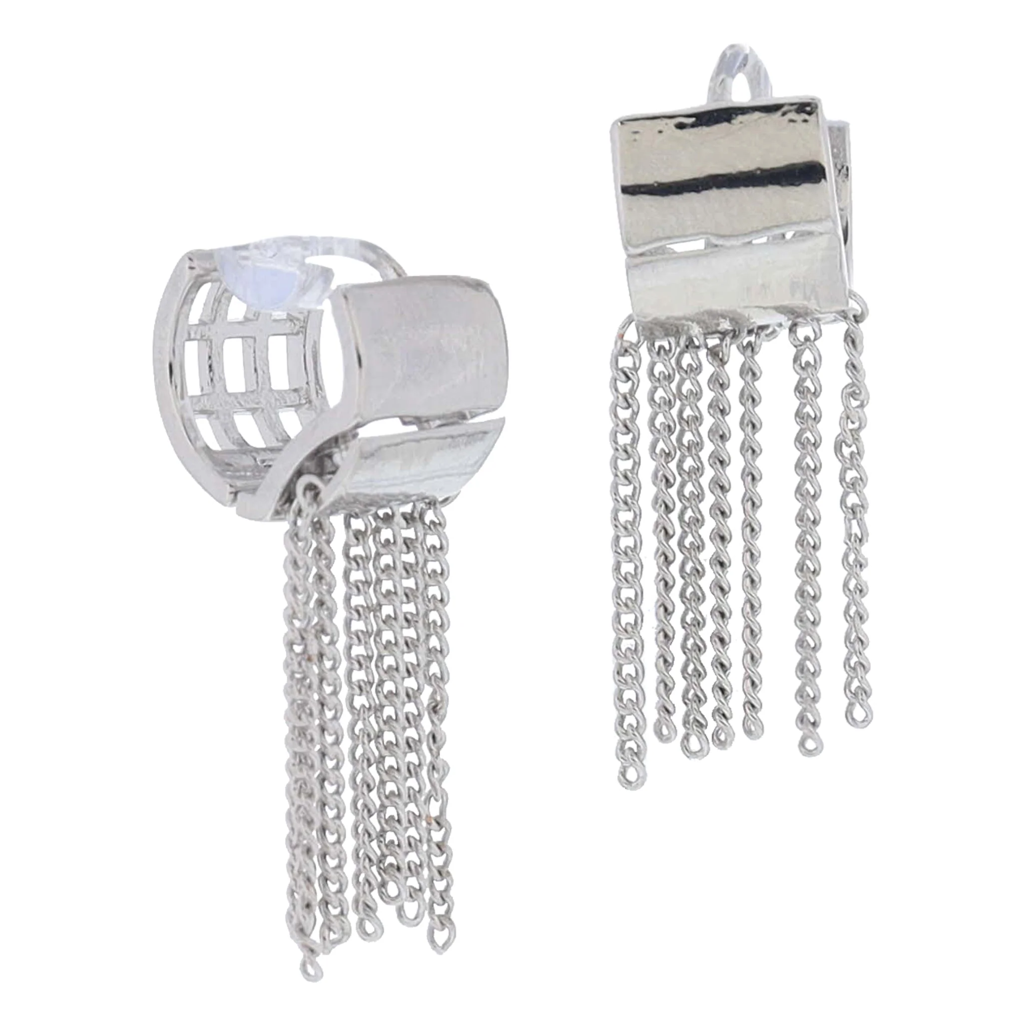 Golden Hugs! 18K White Gold Plated Small Wide Hoop with Chain Fringe Earrings