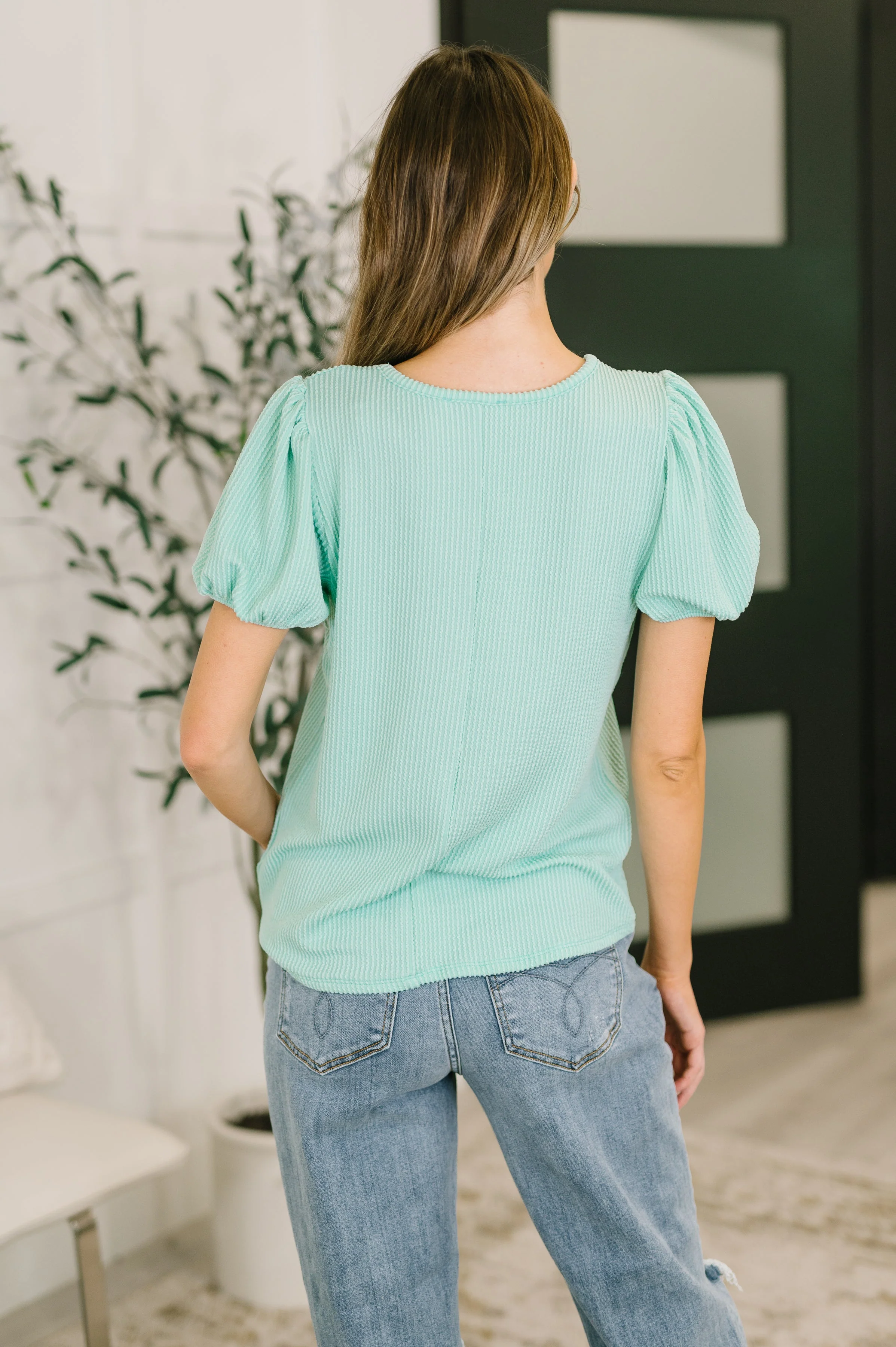 Grace & Virtue Balloon Sleeve Blouse in Mint - Image 5