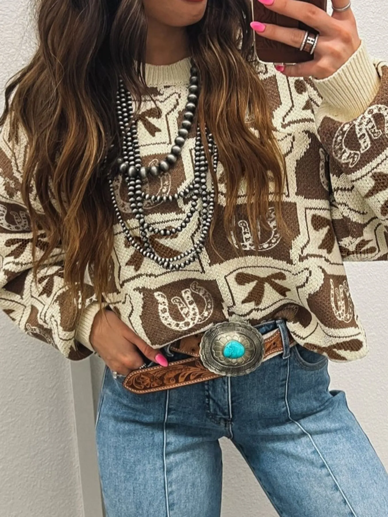 Graphic Round Neck Long Sleeve Sweater - Image 2