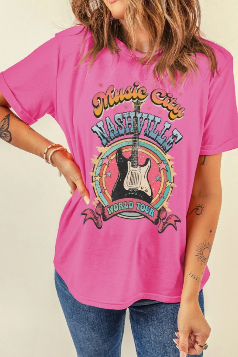 Graphic Round Neck Short Sleeve T-Shirt - Image 2