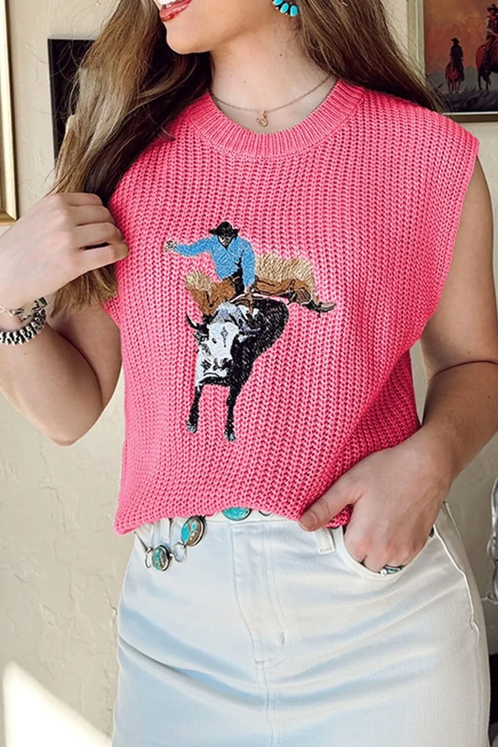 Graphic Round Neck Sweater Vest - Image 3
