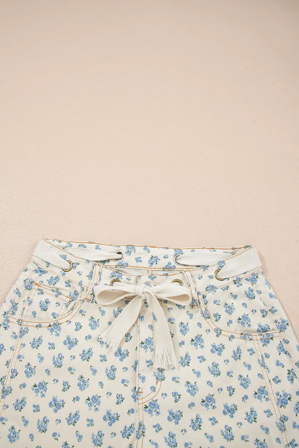 Grommet Knot Waist Floral Barrel Leg Jeans - Image 6