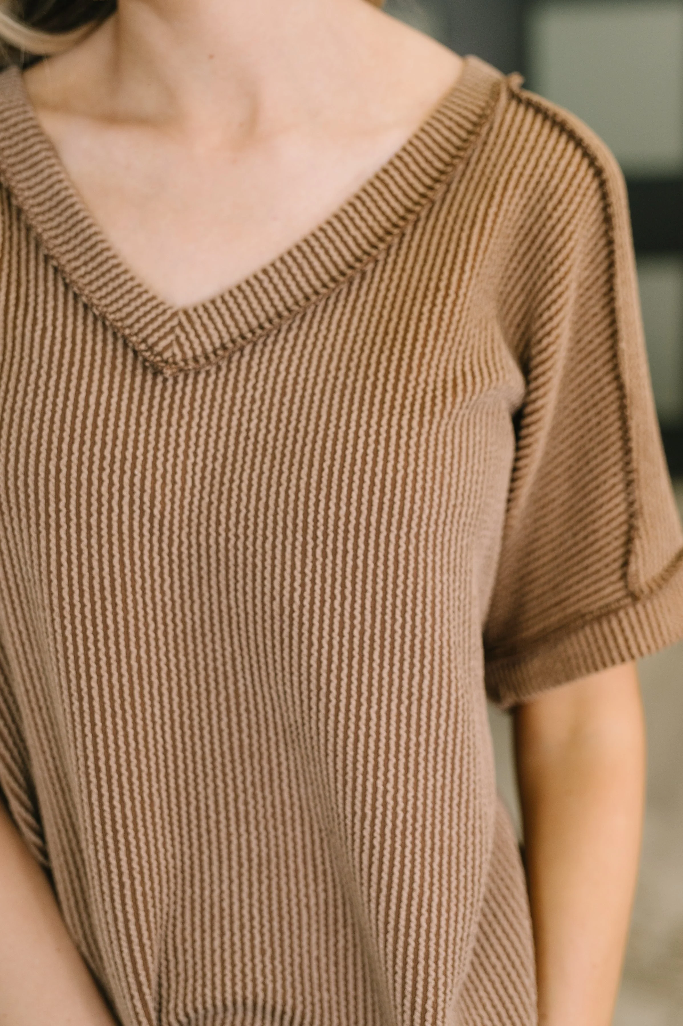 Growing Restless V-Neck Tee in Brown - Image 2
