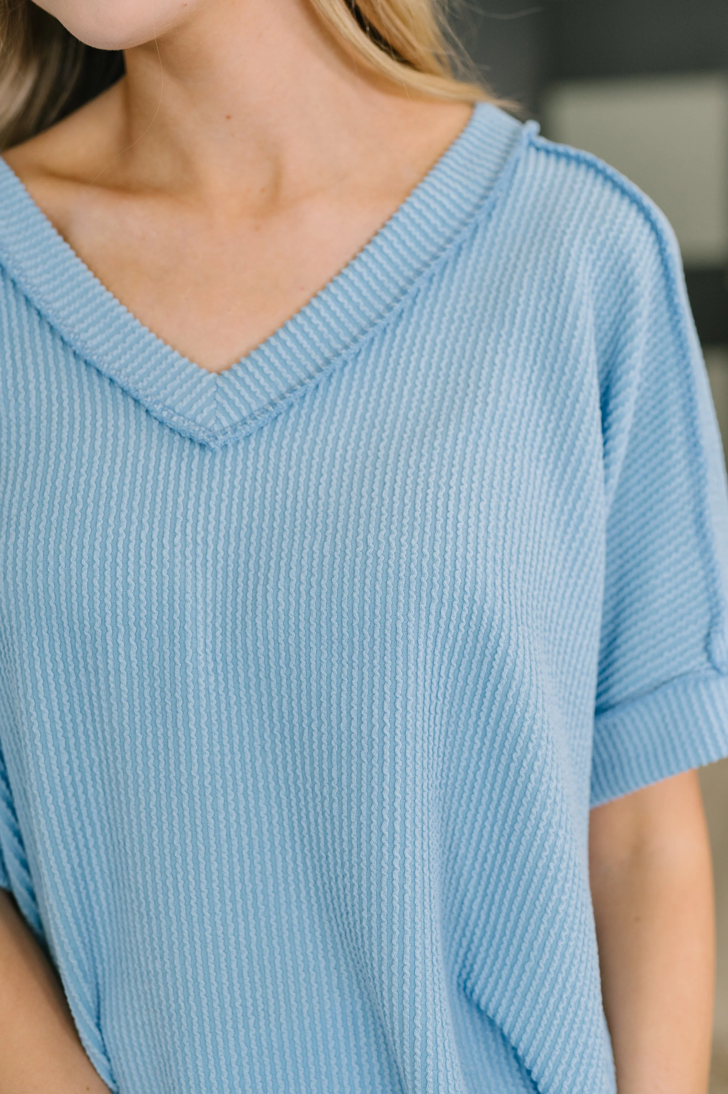 Growing Restless V-Neck Tee in Spring Blue - Image 2