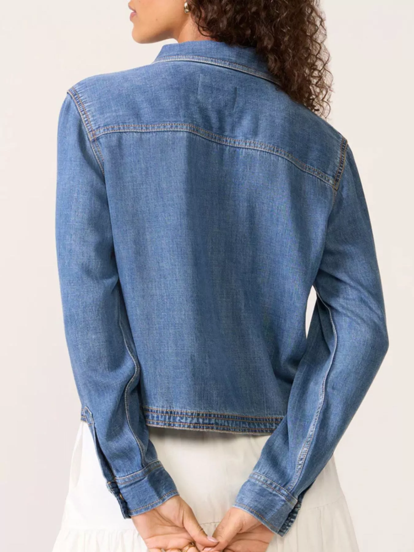 Half Snap Cropped Denim Top - Image 2