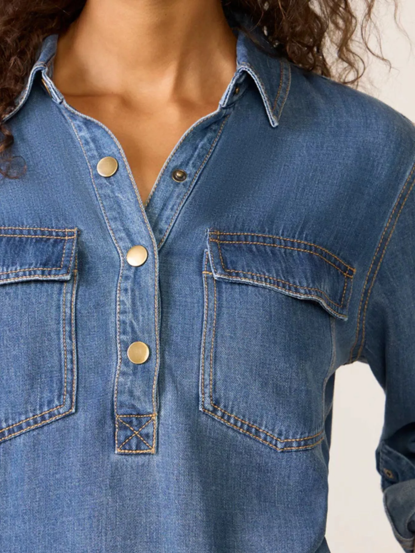 Half Snap Cropped Denim Top - Image 4