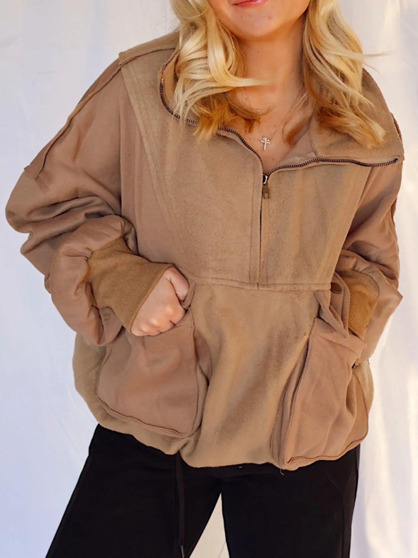 Half Zip Dropped Shoulder Sweatshirt - Image 3