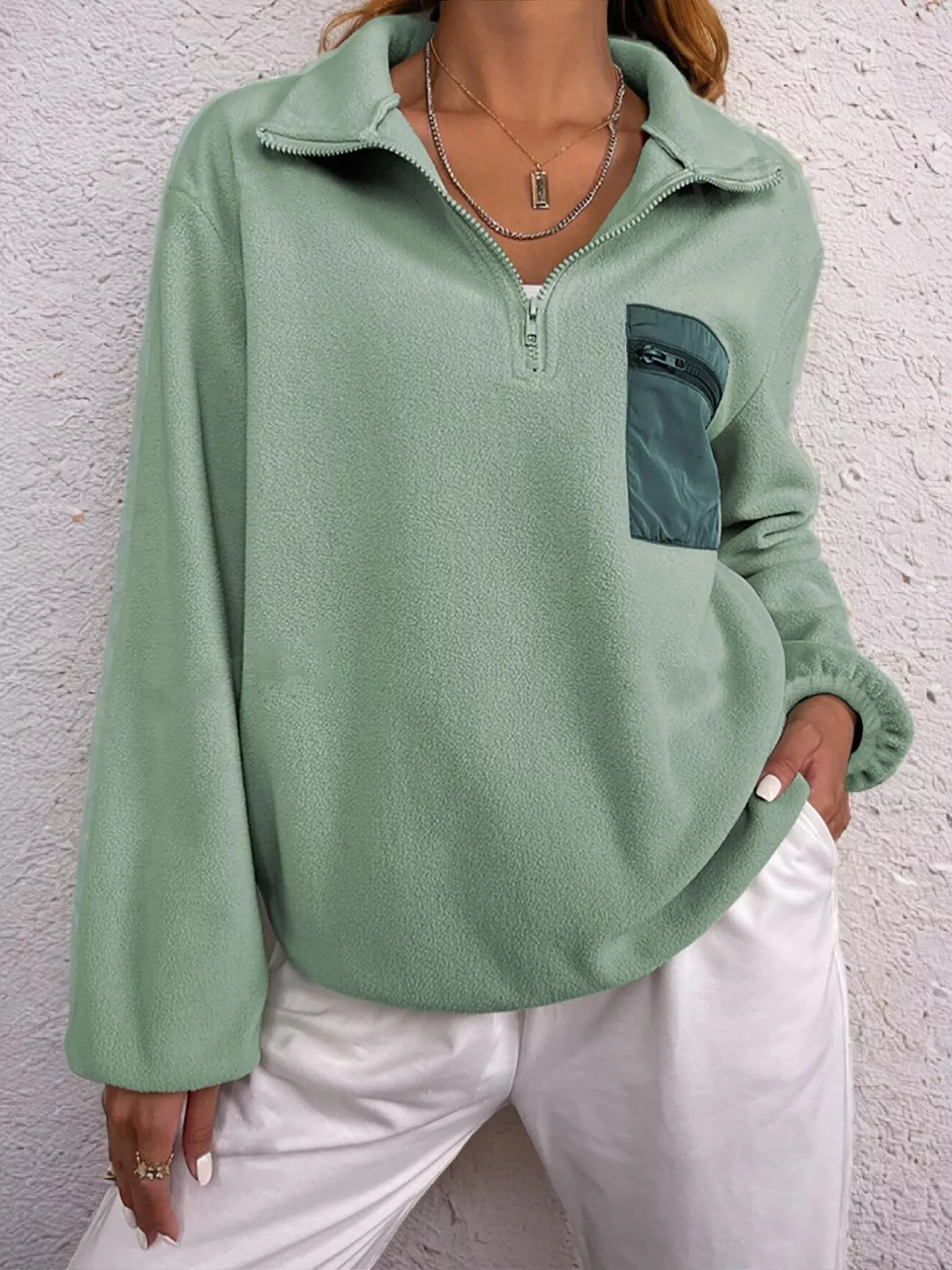 Half Zip Dropped Shoulder Sweatshirt - Image 5