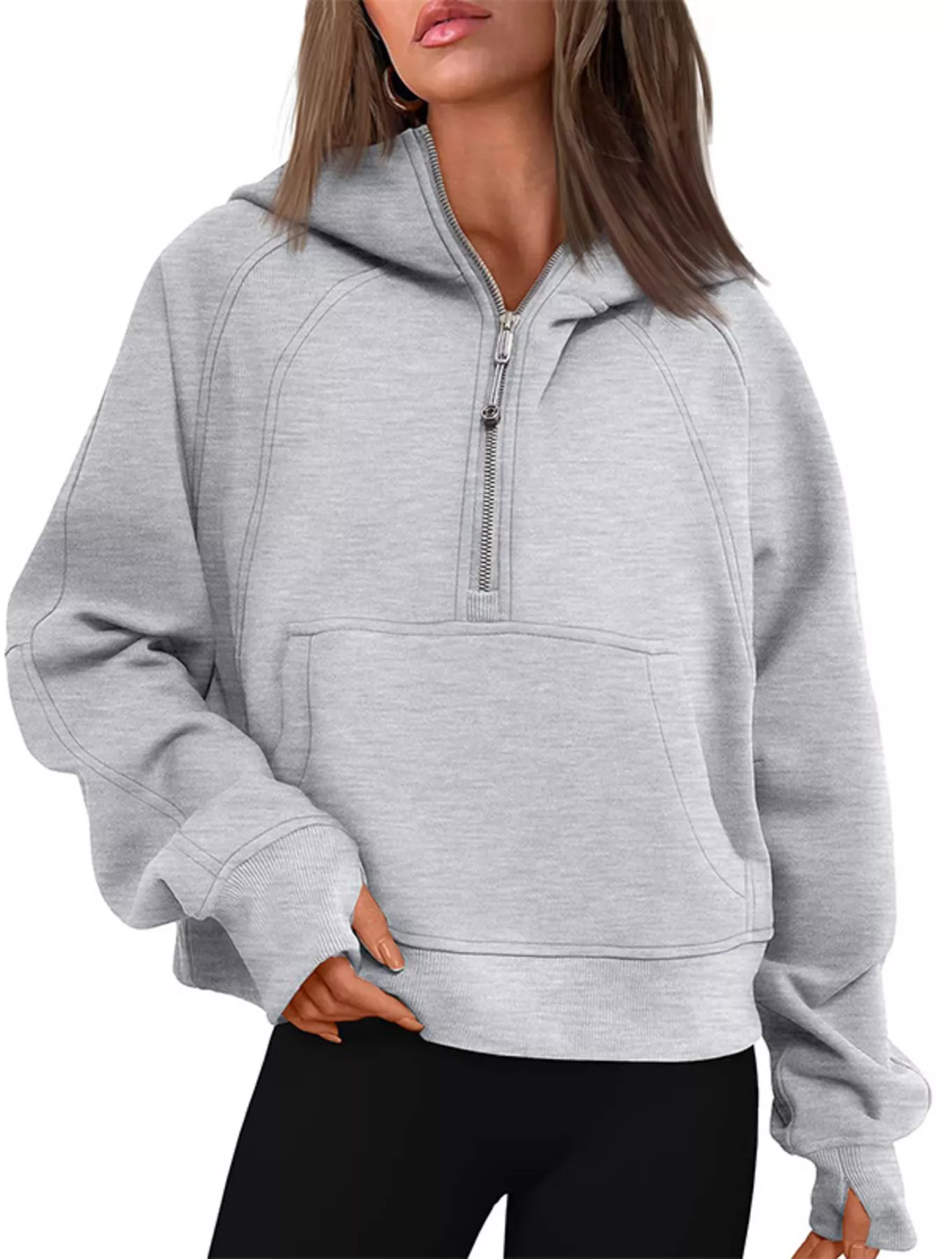 Half-Zip Kangaroo Pocket Hoodie - Image 2