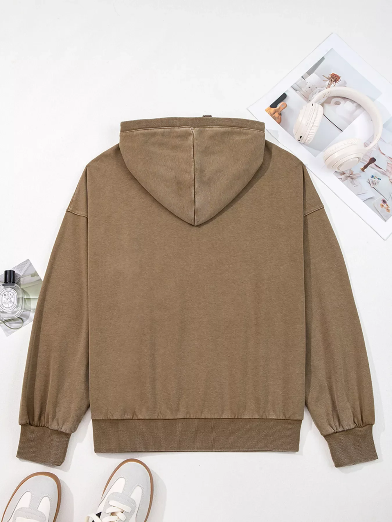 Half Zip Kangaroo Pocket Mineral Wash Baggy Hoodie - Image 5