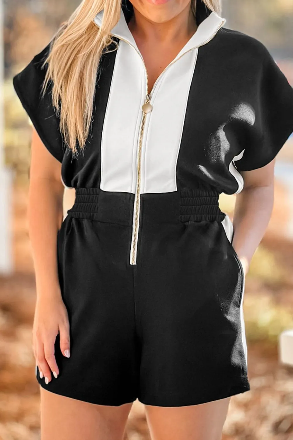 Half Zip Short Sleeve Romper - Image 3