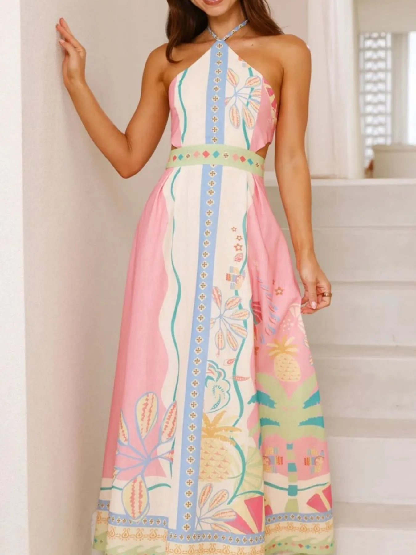 Halter Neck Printed Maxi Dress - Image 2