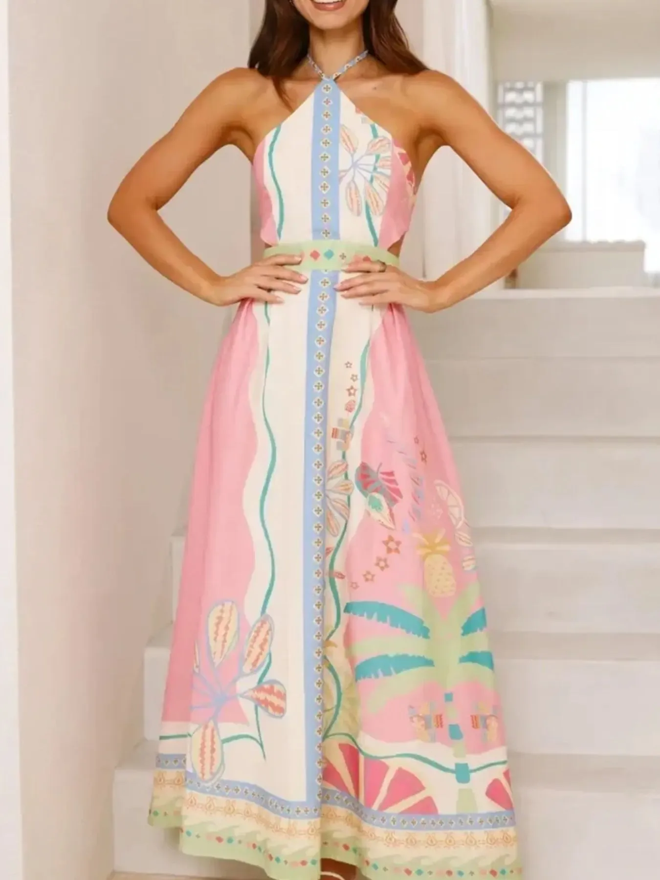 Halter Neck Printed Maxi Dress - Image 3